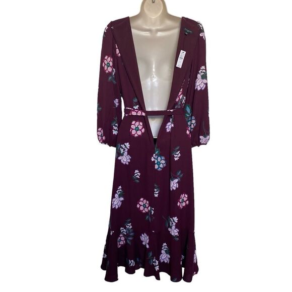 Talbots Crepe Fit & Flare Burgandy Floral Midi Dress Sz 4P NWT - Picture 3 of 9